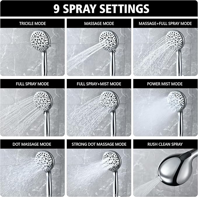 sumerain Shower System with Filtered Handheld Shower for Hard Water, High Pressure 9" Multiple Spray Modes Rainfall Shower Head, Chrome Finish