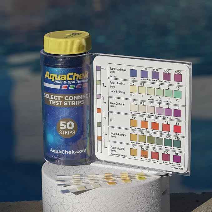 AquaChek Select Connect 7-Way Pool and Spa Test Strips Complete Kit - Pool Test Strips for pH, Total Chlorine, Free Chlorine, Bromine, Alkalinity, Total Hardness, and Cyanuric Acid - (50 Strips)
