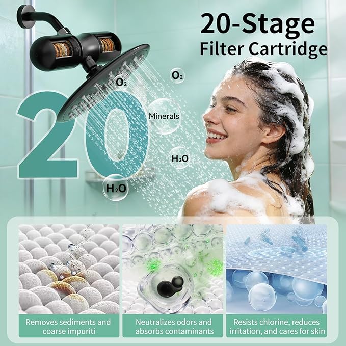 SR SUN RISE Duo Shower Filter – NSF Certified Shower Filter for Chlorine Reduction, Lead-Free, Easy Installation, High Flow, Nourish Hair & Skin, Matte Black