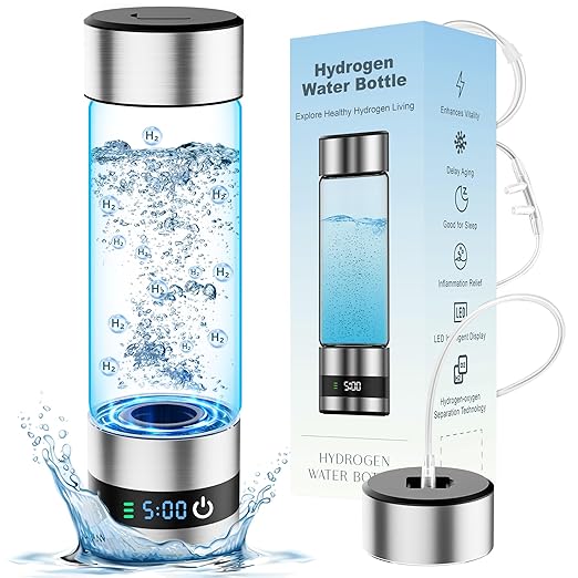 snawowo Hydrogen Water Bottle with LED Display, Stainless Steel, 460ml Capacity, Digital Timer, SPE/PEM Electrolysis Technology, Wellness Enhancement for Fitness and Daily Hydration