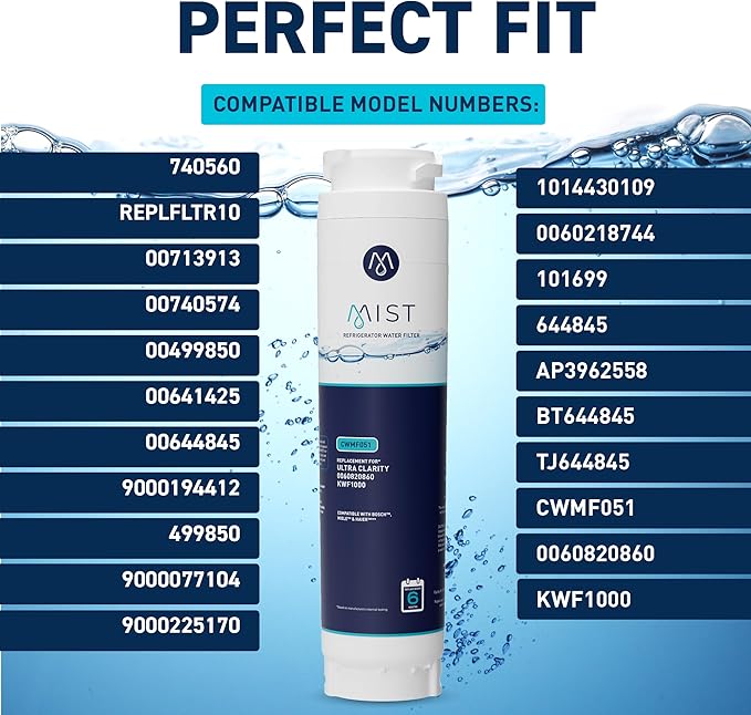 Mist Ultra Clarity Water Filter Replacement for Bosch, Refrigerator Water Filter compatible with 644845, 9000077104, 9000194412, Haier 0060820860, 0060218744, Miele KWF1000 (2 pack)