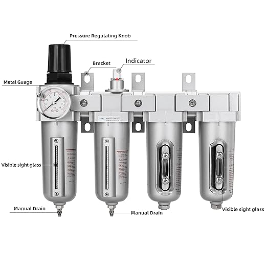 NANPU 1/2" NPT Industrial Grade 4 Stage Air Drying System - Particulate Filter, Coalescing Filter, Double Desiccant Dryers & Air Regulator, Metal Bowl, Manual Drain, for Paint Spray＆ Plasma Cutter - AquaVibe