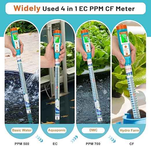 Truncheon EC PPM Nutrient Meter for Hydroponic, Conductivity Tester Stick for Hydroponics Growing PPM Measuring Tool (EC, PPM 500, PPM 700, CF, Temp) for Nutrient Reservoir, Aquaponics, DWC