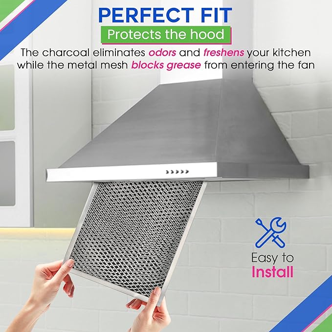 Bagean Stove Hood Vent Filter 8.50" x 11.25" LL62F Charcoal Grease Combo - Fits Ductless Broan Range Hood Filter Replacement - Metal Screen Filters Grease and Carbon Freshen Kitchen Stove Air (1-Pk)