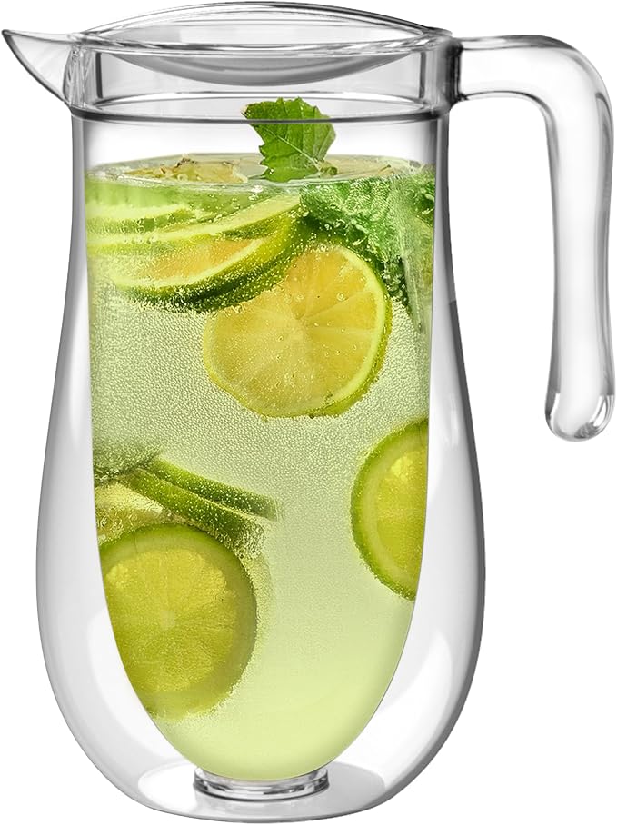 Prodyne Stay Cold Double Wall Insulated 64 oz. Pitcher with Lid, BPA Free SAN