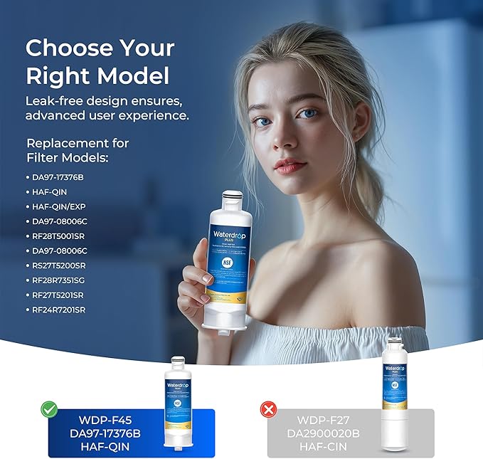 Waterdrop Plus DA97-17376B Water Filter Replacement for Samsung® HAF-QIN/EXP, DA97-08006C, NSF/ANSI 401&53&42&372 Certified Refrigerator Water Filter, 2 Filters (Package may vary) - AquaVibe