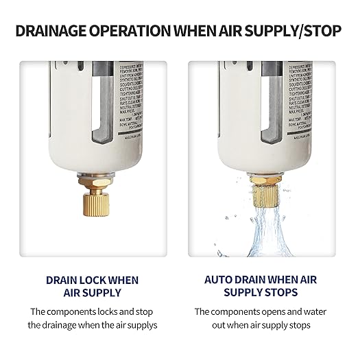 BLCH 3/8" NPT Air Compressor Water Separator - Air Pressure Regulator Compressed Air Filter Regulator Lubricator Combo AC3010-03 Semi-auto Drain Poly Bowl Gauge 0-160 PSI 5μm Brass - AquaVibe