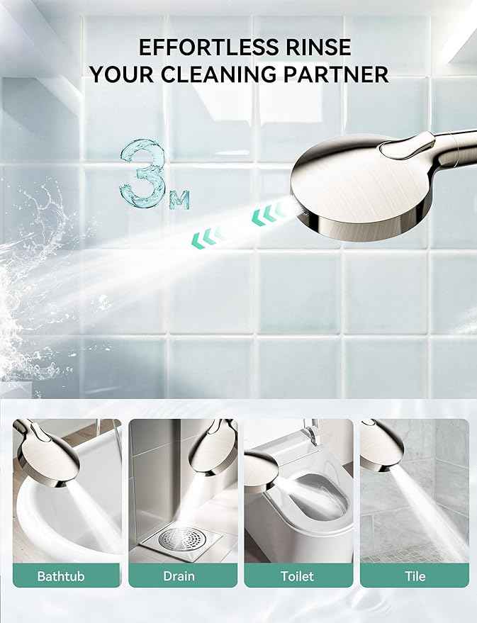 Filtered Shower Head with Handheld, High Pressure 10-Spd Detachable Chrome Showerhead with Stainless Hose, Water Softener Filter Beads for Hard Water - Remove Chlorine, Brushed Nickel-Silver
