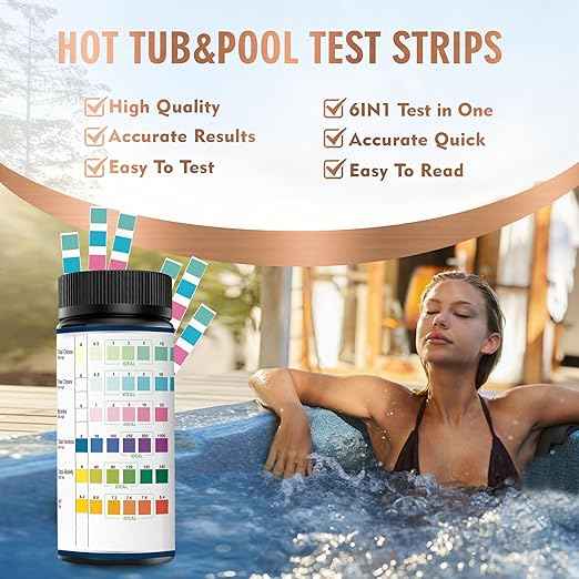 Pool & Spa Test Strips - 6 in 1 Water Test for pH, Hardness, Bromine, Chlorine, 100 Counts