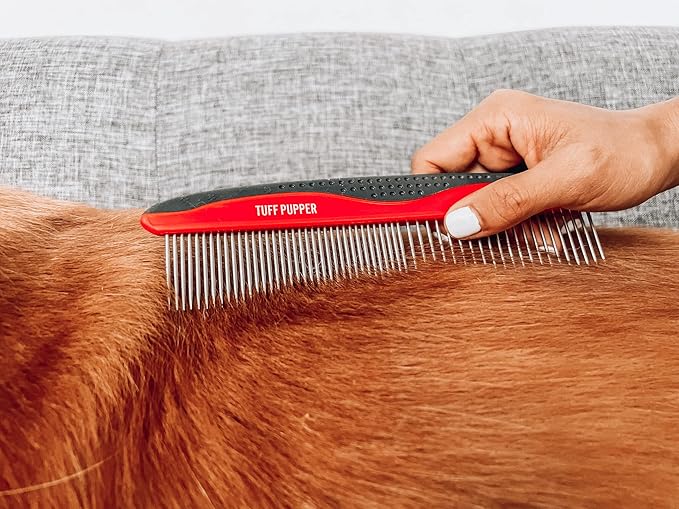 Tuff Pupper Dog Grooming Comb Set | Easily & Safely Remove Dead, Matted Knotted Hair | Ergonomic Pet Detangling Combs | No-Slip Safety Handle For Precision Control | Rounded Tips Prevent Scratching - AquaVibe