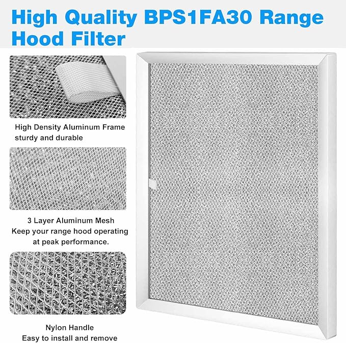 BPS1FA30 Range Hood Filter Replacement Allure Broan Nutone Grease Filter 99010299 QS1, WS1, QS1 30", WS2-30" and 5260-30" series - 11-3/4" X 14-1/4" X 3/8" - 2 Pack - AquaVibe