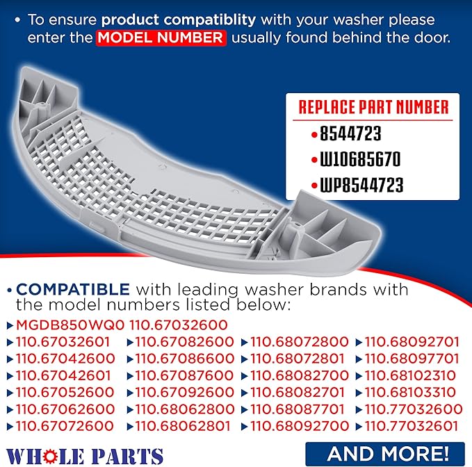 Whole Parts Dryer Lint Screen Grille Part # W11117302, Replacement Cover Compatible With Some Whirlpool, Kenmore, Maytag Dryers - Replaces 8544723, W10685670, & WP8544723 Models - 2 Yr Warranty