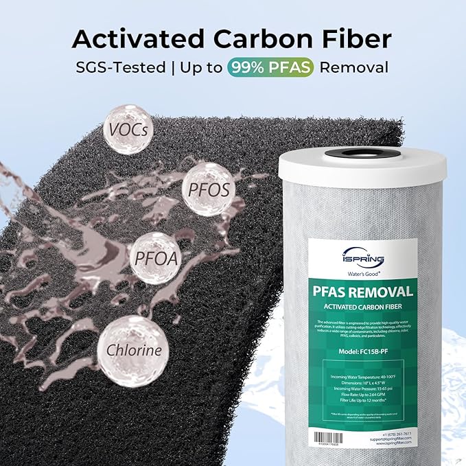 iSpring F2WGB21BPFKS 2-Stage Whole House Water Filter Replacement Set, Compact 10” x 4.5” Filters for PFAS, Heavy Metals, Chlorine & Odor Reduction, SGS-Tested Media, Fits Standard Home Systems