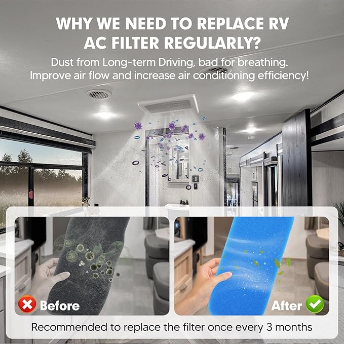 4-PACK RV AC Filter RV Air Filters Replacement for Air Conditioner Vent, Washable AC Filter 12.875 x 5.5 for Camper Vent MERV 6 AC 160g - AquaVibe