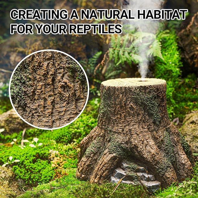REPTIZOO Reptile Humidifier Fogger, Tree Trunk Humidifier with Top Mist Outlet, 1000ml Detachable Terrarium Humidifier Reptile Misting System Terrarium Decoration