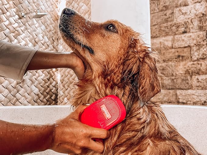 Tuff Pupper Dog Bath Brush, Silicone Pet Hair Remover Brush for Shampooing & Massaging Dogs, Dog Washing Brush with Soft Rubber Bristles Gently Removes Loose & Damaged Fur - AquaVibe