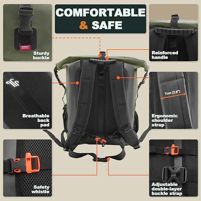 Waterproof Backpack Dry Bag 35L/55L/85L – Heavy Duty Roll-Top Hiking Backpack for Travel, Kayaking, Boating, Camping, Rafting and Fishing