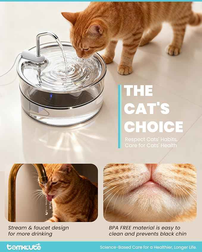 Tomxcute Glass Cat Water Fountain - 108oz/3.2L Ultra-Quiet Cat Fountain for Drinking, Elegant Easy to Clean Glass Pet Water Fountain for Cats, Small Dogs, Multiple Pets, Model Number P11G1