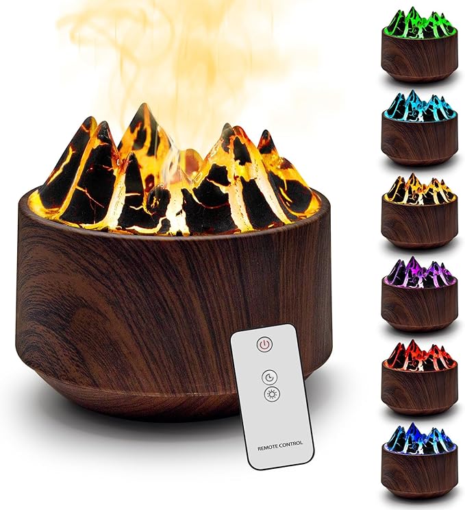Volcano Essential Oil Diffuser, 300ml Cool Mist Humidifier with 6-Color LED Light, Auto Shut-Off, Dark Wood