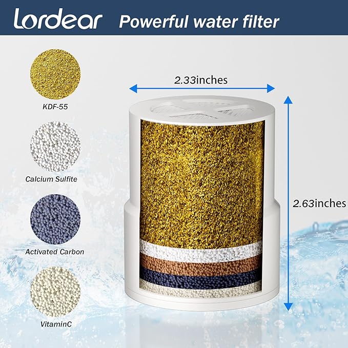 Lordear Filtered Shower Head 12 Inch Stainless Steel Square Shower Head, High Pressure Showerhead for Hard Water,Ceiling or Wall Mounted Waterfall Shower (Chrome)