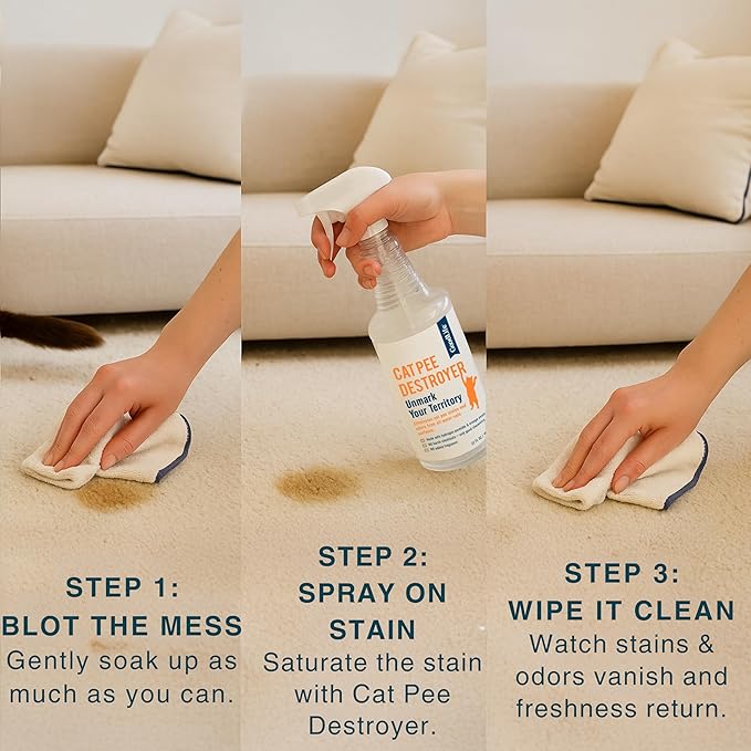 Cat Pee Destroyer - Cat Urination Stain & Urine Odor Eliminator for Home - Cat Deodorizer for Litter Box, Carpet, Mattress, Couches, Furniture, & Floors (1 Gallon)