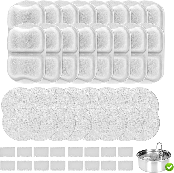16 Pack Dog Water Filter Replacement, Pet Water Filter Compatible with oneisall 7L/230oz/1.8G Stainless Steel Dog Water Fountain,Triple Action Pet Fountain Filters