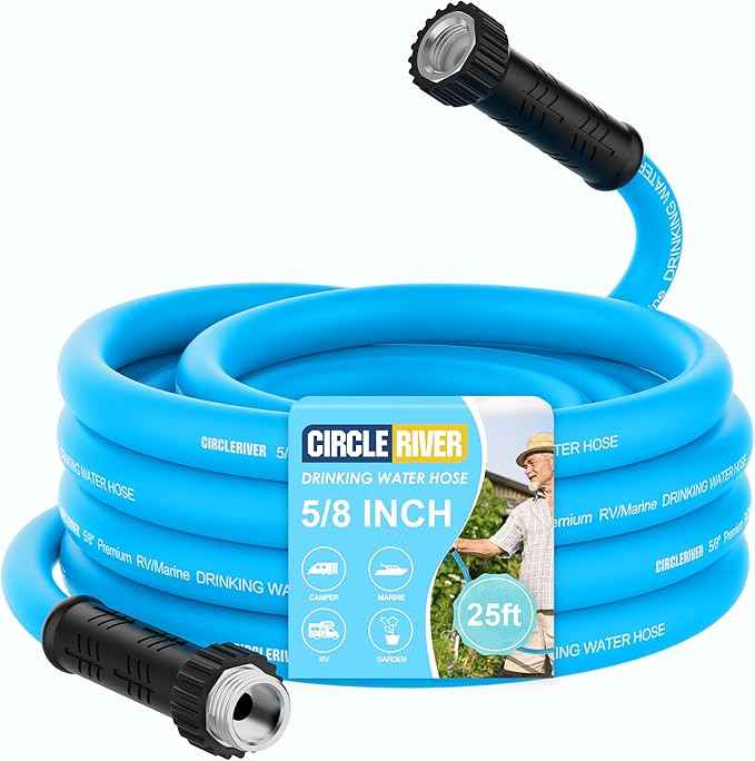 RV Water Hose 25FT, 5/8" Premium RV Drinking Water Hose for RV, Camping, Marine, Trailer and Truck, BPA Free, Anti-Kink and Leak-Free, Drinking Water Safe-Blue