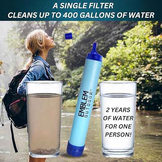 Portable Water Filter for Emergencies, Hiking, Camping, Travel, and Disaster Preparation (4 Pack)