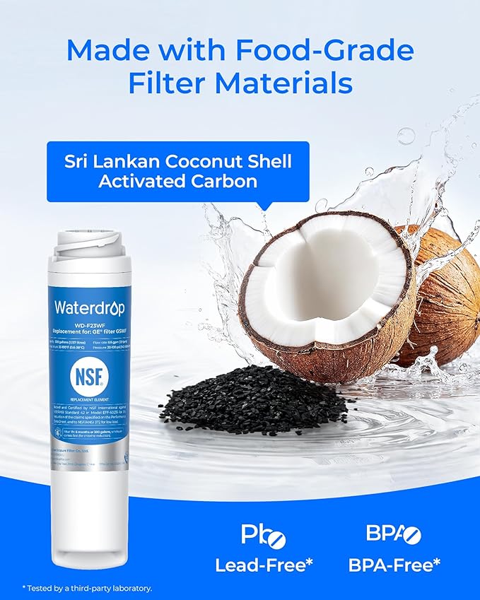 Waterdrop GSWF Refrigerator Water Filter, Replacement for GE® GSWF Smart Water 238C2334P001, Kenmore 46-9914, 469914, 9914, 3 Filters(Package May Vary)