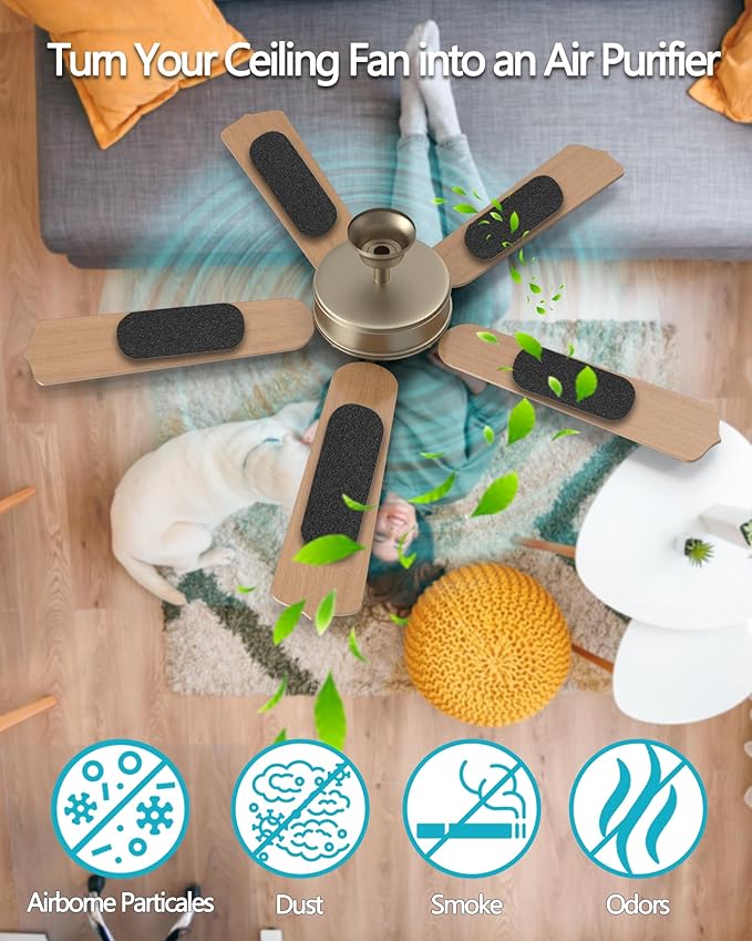 JUIN 10 Packs Ceiling Fan Filters: Universal Fan Filters for Ceiling Fan Blades Strong Adhesive Ceiling Fan Filters for Blades Ceiling Fan Air Filters for Home Office Common Household Contaminants