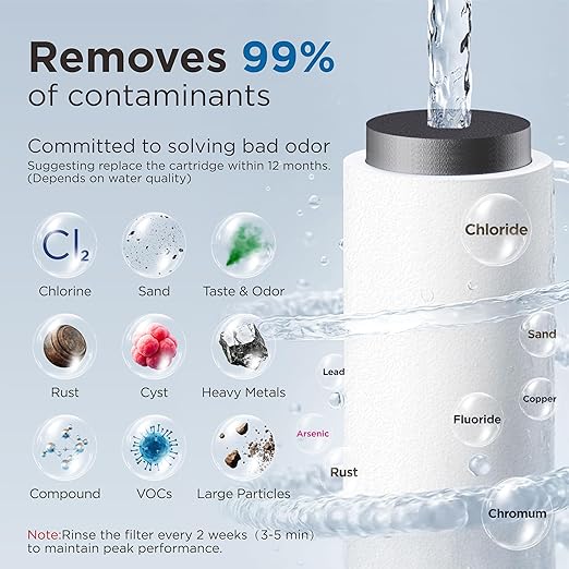 20'' Whole House Water Filter System with 4 Modes and Bypass Design,Removes Iron,Sediment & Rust,Freeze Proof,High Flow Pre-Filtration System for Well Water & Large Houses (Single stage,Black)