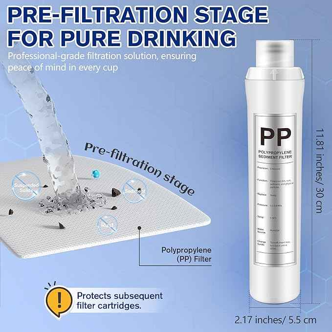 1 Pack PP Water Filter Replacement Compatible with Bluevua RO100ROPOT, 1 PP Water Filters, Improved Drink Quality, Easy to Replace for Household Daily Use Drinking