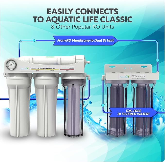 Aquatic Life Color Changing Deionization DI Resin for Hydroponic Reverse Osmosis Water Filter System RO Filtration Unit, Double Canister - AquaVibe