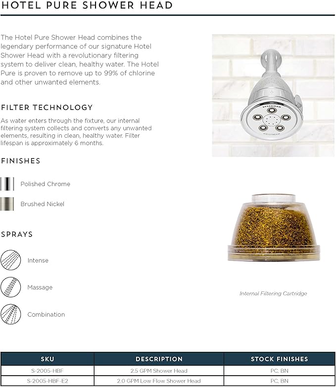 Speakman, Brushed Nickel S-2005-HBFBNE2 Hotel Pure Anystream Adjustable 2.0 GPM Filtered Shower Head