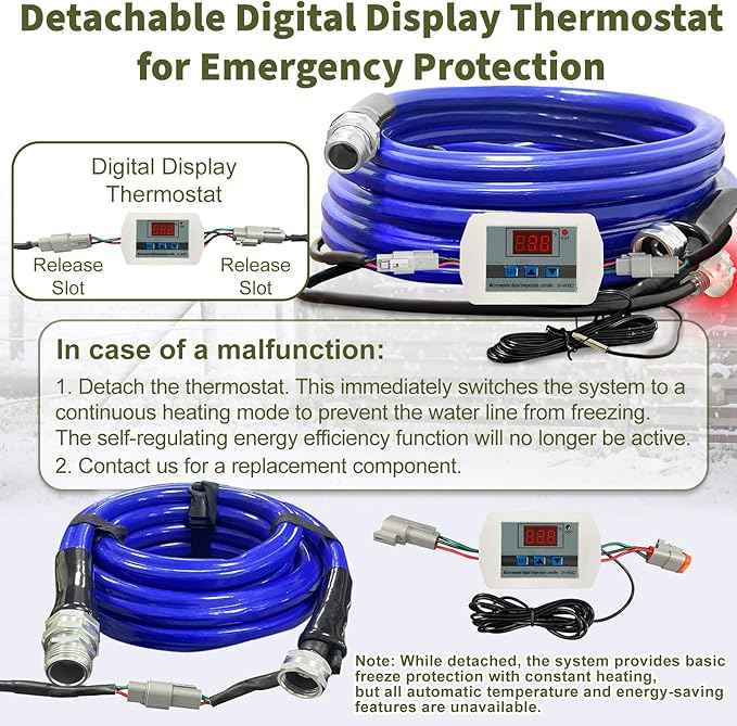 Cupohus Heated Water Hose for RV 100FT - Removable Adjustable Thermostat w/Real-Time Monitor Controller, -45℉ Freeze Protection for Winter Camping Travel, RV Owners & Outdoor Enthusiasts, 110-120V