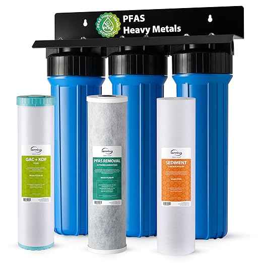 iSpring PFAS & Heavy Metals Whole House Water Filter System, SGS-Tested to Reduce Up to 99% PFOA & PFOS 3-Stage Filtration Removes Sediment, Lead, 20” x 4.5” Filters 1” Inlet/Outlet Model: WGB32B-PFKS