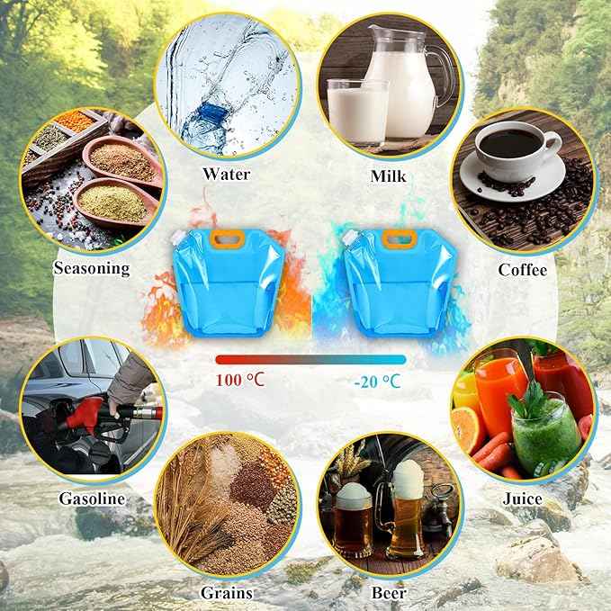 Tessco for you 12 Pack 1.3 Gallon Collapsible Water Storage Bag Water Container Emergency Jug Plastic Storage Pouch Freezable Carrier Tank Foldable Bottle for Outdoor Sport Camping (Blue)