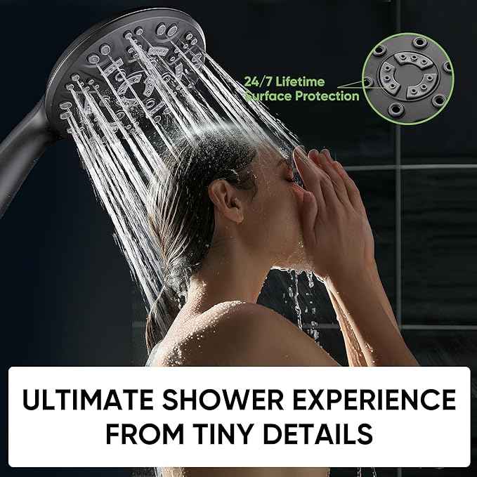 Cobbe 8 Functions Shower Head with handheld, High Pressure Shower Head Set with Hose Adjustable Bracket Rubber Washers (Matte Black)