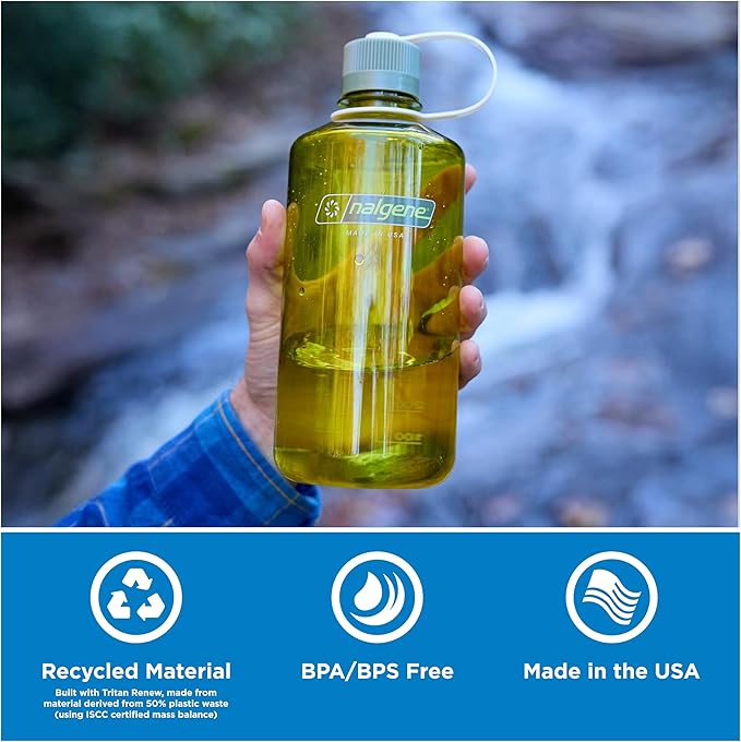 Nalgene 32 oz Narrow Mouth Water Bottle | BPA-Free, Durable & Leak Proof, Lightweight for Gym & Office – Thrill & Motion, Endive w/Oil Green