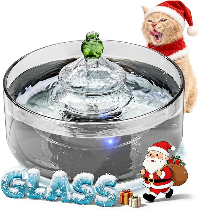 All-Glass Cat Water Fountain, 3.2L/108oz Glass Pet Fountain with LED Light, Automatic Water Dispenser for Cats (Grey)