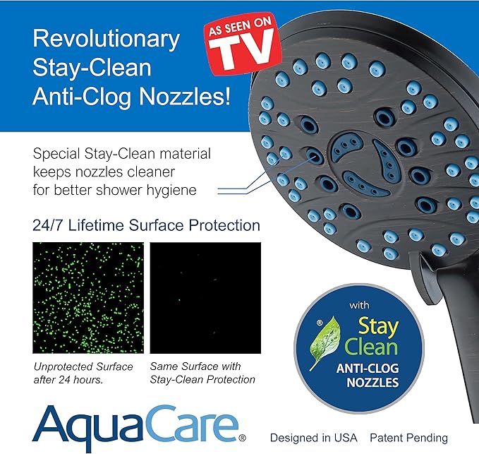 Hotel Spa AquaCare As-Seen-On-TV High Pressure Handheld & Rain 50-mode 3-way Shower Head Combo with Anti-clog Jets, 2-mode Tub & Pet Power Wash, Extra Wall Bracket, 6 ft. Hose, Oil Rubbed Bronze