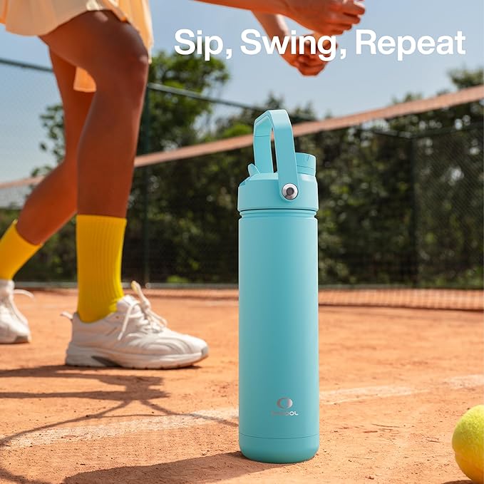 ENCOOL Insulated Water Bottle with Straw Stainless Steel Water Bottle, Leak-Proof, BPA-Free, Double Wall Vacuum Keeps Cold for 24 Hours for Sports, Travel, School (18 oz, Pewter Blue)