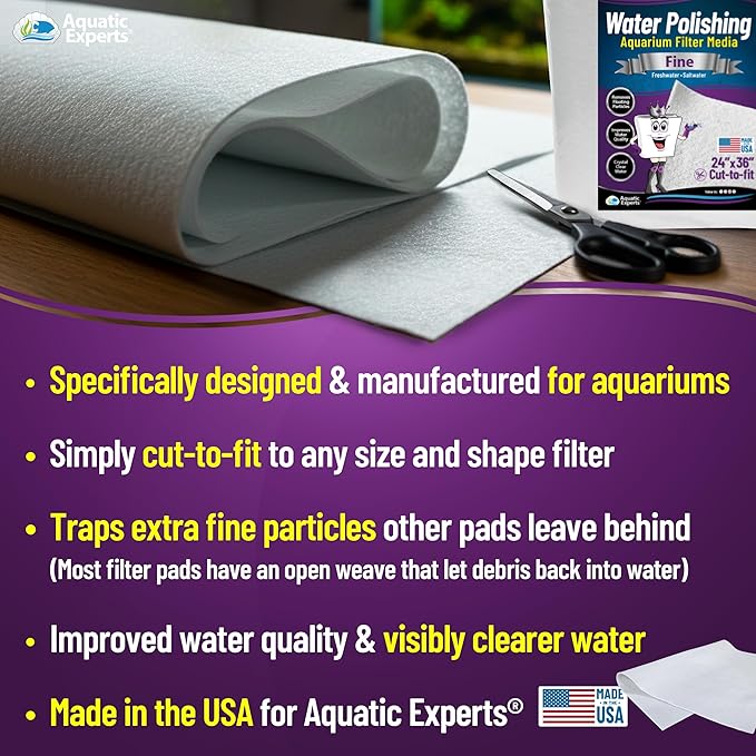 Aquatic Experts Aquarium Polishing Filter Pad, Water Polishing Pad for Aquarium Filters, Filter Floss for Fish Tank Filters, (100 Micron, 24" x 36" - 4 Pack) - AquaVibe