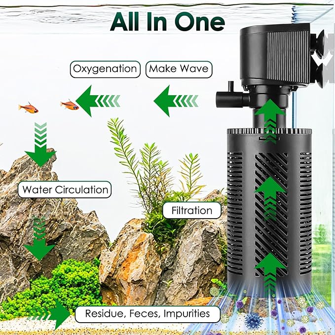hygger 30-70 Gallon Submersible Aquarium Power Filter in-Tank Filtration with Aeration for Saltwater and Freshwater Fish Tank Internal Filters 264 GPH