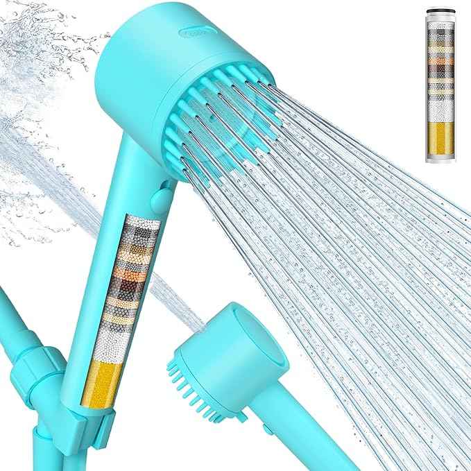 Cobbe Filtered Shower Head with Handheld, High Pressure 5-mode Showerhead with Filters, Built-in Power Wash for Hard Water - Remove Chlorine - Reduces Dry Itchy Skin, Emerald green