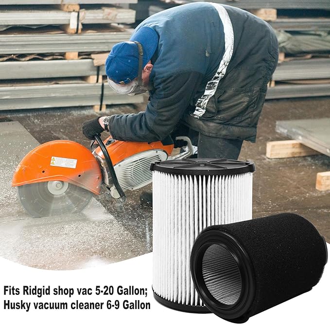 2 Pack vf4000 Filter for Ridgid Shop Vac 5-20 Gallon Wet/Dry Vac, also Fit for Husky 6-9 gallon Vacuum, with 4x Foam Sleeve - AquaVibe