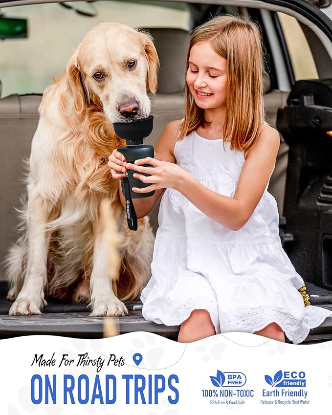 Lesotc Dog Water Bottle, Portable Water Dispenser with Travel Water Bowl, Leak Proof Pet Travel Squeeze Bottle, Puppy Essentials Dog Stuff Accessories for Outdoor Walking, Hiking, Camping - AquaVibe