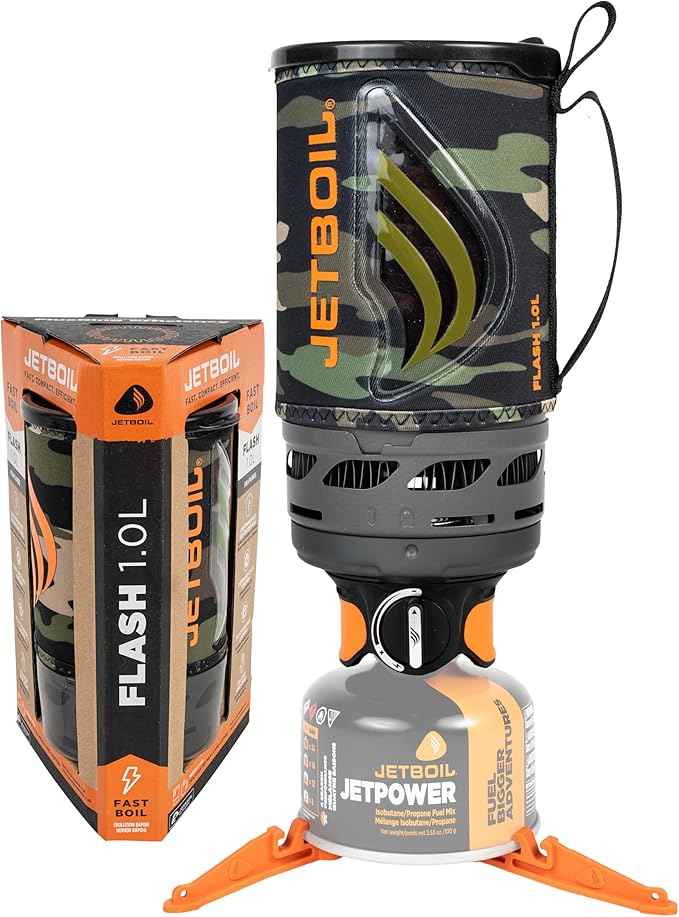 Jetboil Flash Portable Fast Boil Stove for Camping and Backpacking with 1-Step Auto Ignition, Propane/Isobutane Burner with Cooking Cup