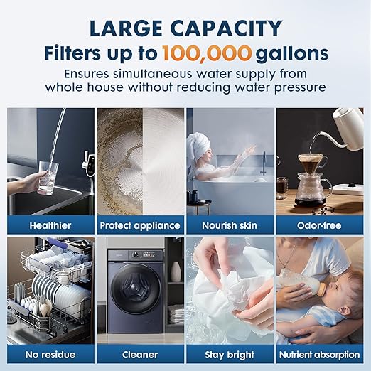 Whole House Water Filter System,Iron Manganese Filter,Top-Tier 3 Stage Water Purifier with Sediment & Carbon Filter,Deeply Adsorb 99% Stains Yellowing,Laundry,Lead,Arsenic,Metallic Taste,20x4.5Inch