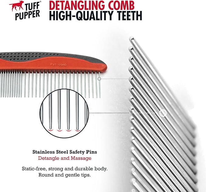 Tuff Pupper Dog Grooming Comb Set | Easily & Safely Remove Dead, Matted Knotted Hair | Ergonomic Pet Detangling Combs | No-Slip Safety Handle For Precision Control | Rounded Tips Prevent Scratching - AquaVibe